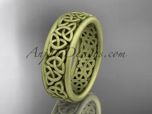 14kt yellow gold celtic trinity knot wedding band, matte finish wedding band, engagement ring CT7163G - AnjaysDesigns