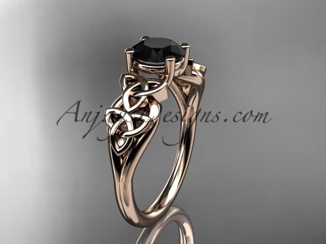 14kt rose gold celtic trinity knot wedding ring, engagement ring with a Black Diamond center stone CT7169 - AnjaysDesigns