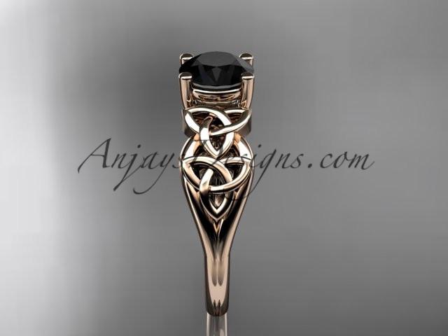 14kt rose gold celtic trinity knot wedding ring, engagement ring with a Black Diamond center stone CT7169 - AnjaysDesigns