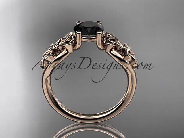 14kt rose gold celtic trinity knot wedding ring, engagement ring with a Black Diamond center stone CT7169 - AnjaysDesigns