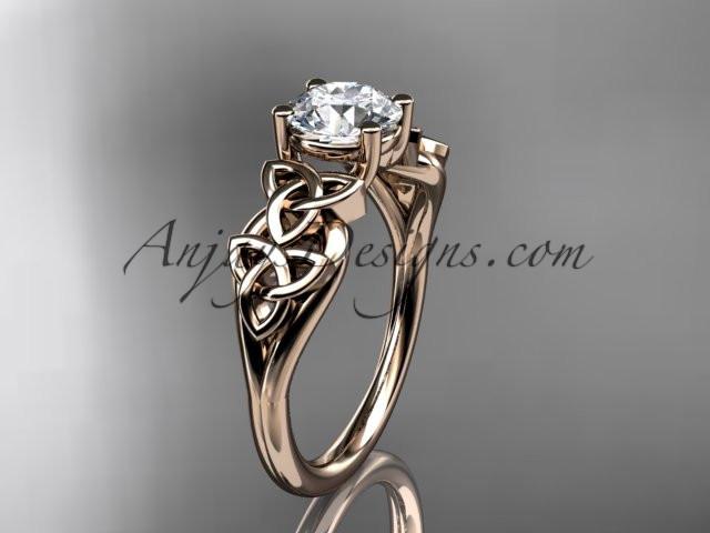 14kt rose gold celtic trinity knot wedding ring, engagement ring with a "Forever One" Moissanite center stone CT7169 - AnjaysDesigns