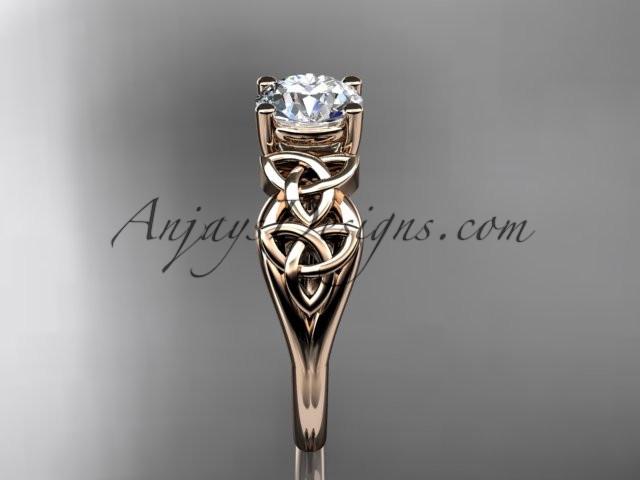 14kt rose gold celtic trinity knot wedding ring, engagement ring with a "Forever One" Moissanite center stone CT7169 - AnjaysDesigns