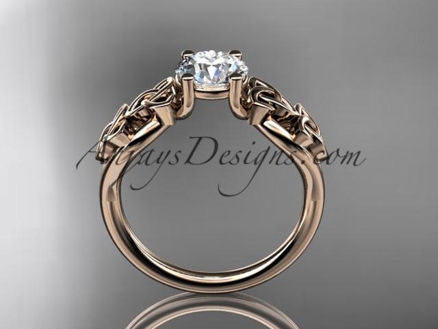 14kt rose gold celtic trinity knot wedding ring, engagement ring with a "Forever One" Moissanite center stone CT7169 - AnjaysDesigns