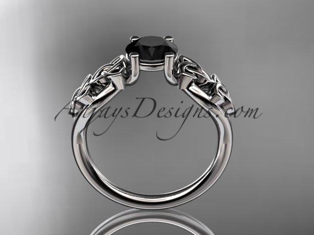 14kt white gold celtic trinity knot wedding ring, engagement ring with a Black Diamond center stone CT7169 - AnjaysDesigns