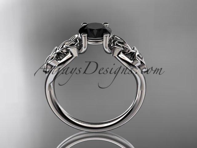 platinum celtic trinity knot wedding ring, engagement ring with a Black Diamond center stone CT7169 - AnjaysDesigns