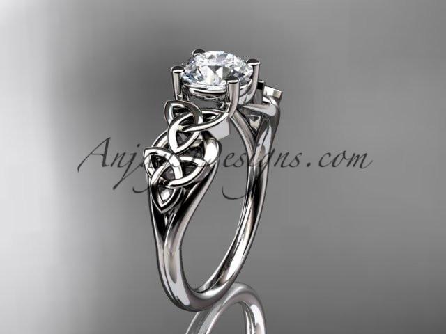 platinum celtic trinity knot wedding ring, engagement ring with a "Forever One" Moissanite center stone CT7169 - AnjaysDesigns