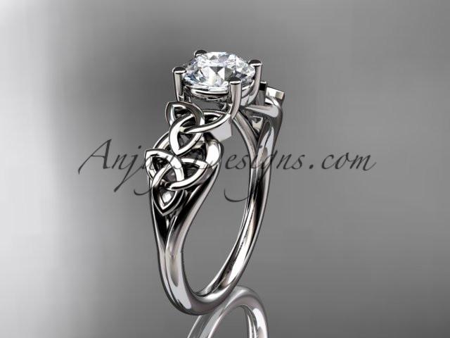 14kt white gold celtic trinity knot wedding ring, engagement ring with a "Forever One" Moissanite center stone CT7169 - AnjaysDesigns