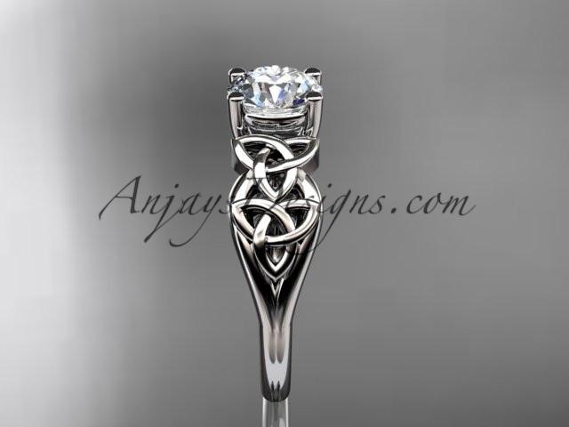14kt white gold celtic trinity knot wedding ring, engagement ring with a "Forever One" Moissanite center stone CT7169 - AnjaysDesigns