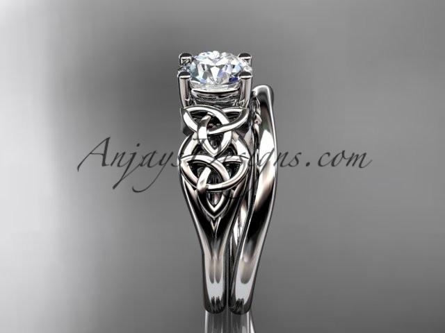 14kt white gold celtic trinity knot wedding ring, engagement set with a "Forever One" Moissanite center stone CT7169S - AnjaysDesigns