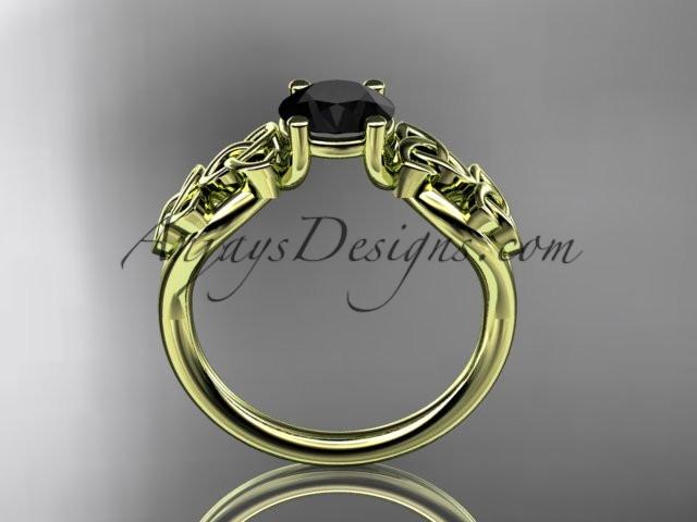 14kt yellow gold celtic trinity knot wedding ring, engagement ring with a Black Diamond center stone CT7169 - AnjaysDesigns