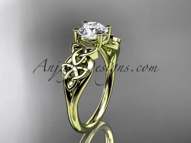 14kt yellow gold celtic trinity knot wedding ring, engagement ring with a "Forever One" Moissanite center stone CT7169 - AnjaysDesigns