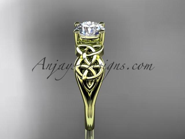 14kt yellow gold celtic trinity knot wedding ring, engagement ring with a "Forever One" Moissanite center stone CT7169 - AnjaysDesigns