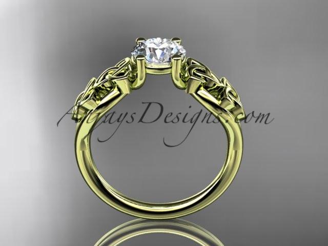 14kt yellow gold celtic trinity knot wedding ring, engagement ring with a "Forever One" Moissanite center stone CT7169 - AnjaysDesigns