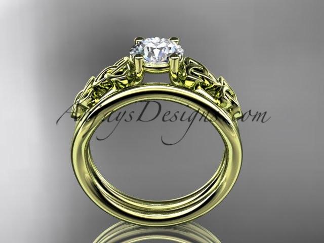 14kt yellow gold celtic trinity knot wedding ring, engagement set with a "Forever One" Moissanite center stone CT7169S - AnjaysDesigns