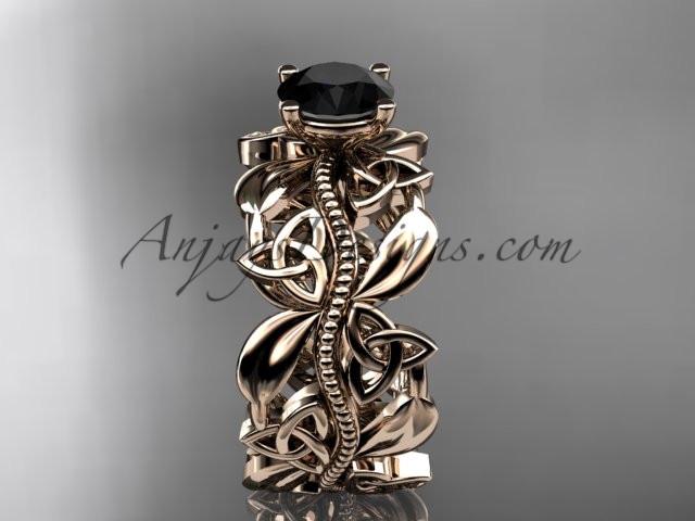 14kt rose gold celtic trinity knot wedding ring, engagement ring with a Black Diamond center stone CT7188 - AnjaysDesigns