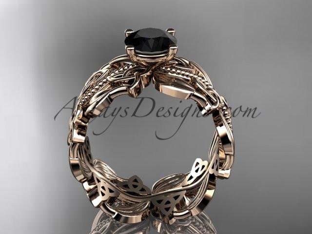 14kt rose gold celtic trinity knot wedding ring, engagement ring with a Black Diamond center stone CT7188 - AnjaysDesigns