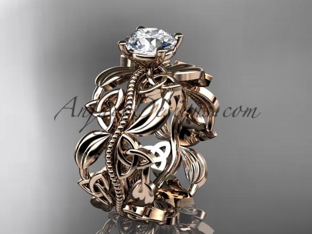 14kt rose gold celtic trinity knot wedding ring, engagement ring with a "Forever One" Moissanite center stone CT7188 - AnjaysDesigns