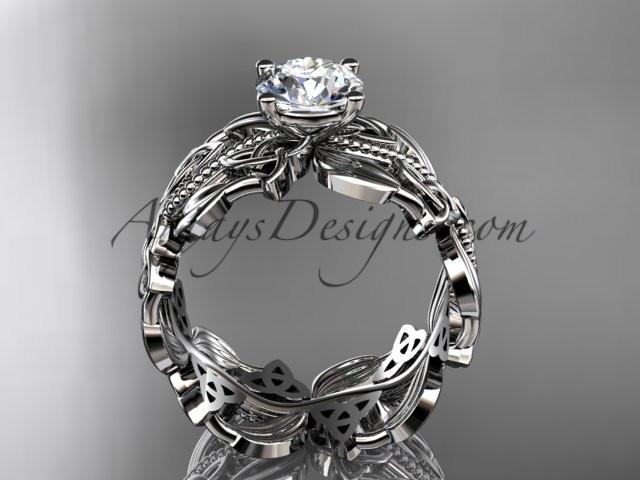 platinum celtic trinity knot wedding ring, engagement ring with a "Forever One" Moissanite center stone CT7188 - AnjaysDesigns