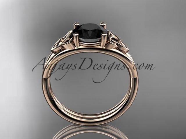 14kt rose gold celtic trinity knot wedding ring, engagement ring with a Black Diamond center stone CT7189 - AnjaysDesigns