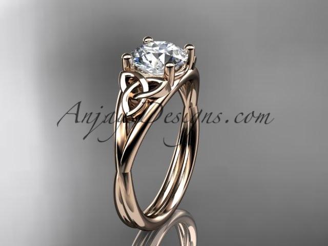14kt rose gold celtic trinity knot wedding ring, engagement ring with a "Forever One" Moissanite center stone CT7189 - AnjaysDesigns