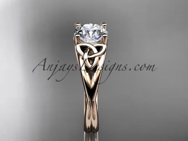 14kt rose gold celtic trinity knot wedding ring, engagement ring with a "Forever One" Moissanite center stone CT7189 - AnjaysDesigns