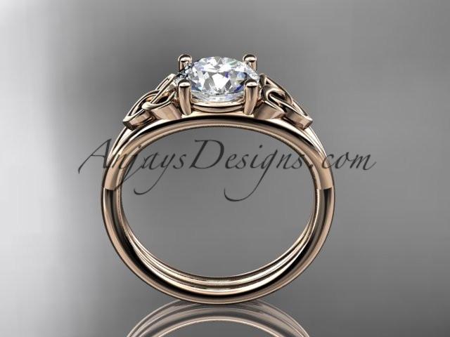 14kt rose gold celtic trinity knot wedding ring, engagement ring with a "Forever One" Moissanite center stone CT7189 - AnjaysDesigns