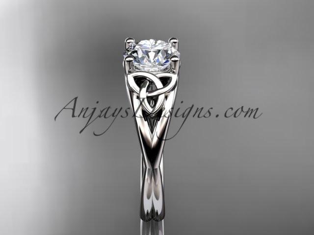platinum celtic trinity knot wedding ring, engagement ring with a "Forever One" Moissanite center stone CT7189 - AnjaysDesigns