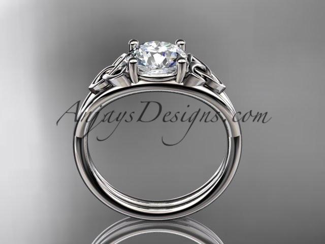 14kt white gold celtic trinity knot wedding ring, engagement ring with a "Forever One" Moissanite center stone CT7189 - AnjaysDesigns