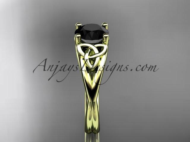 14kt yellow gold celtic trinity knot wedding ring, engagement ring with a Black Diamond center stone CT7189 - AnjaysDesigns