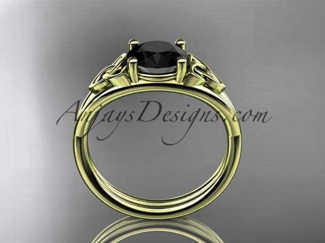 14kt yellow gold celtic trinity knot wedding ring, engagement ring with a Black Diamond center stone CT7189 - AnjaysDesigns