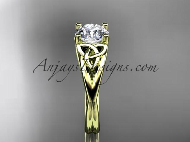 14kt yellow gold celtic trinity knot wedding ring, engagement ring with a "Forever One" Moissanite center stone CT7189 - AnjaysDesigns