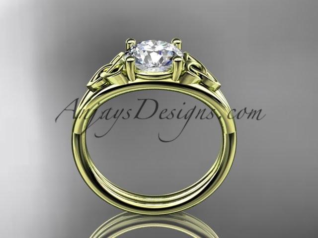14kt yellow gold celtic trinity knot wedding ring, engagement ring with a "Forever One" Moissanite center stone CT7189 - AnjaysDesigns