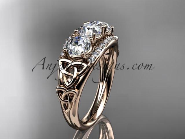 14kt rose gold diamond celtic trinity knot wedding ring, three stone engagement ring CT7203 - AnjaysDesigns