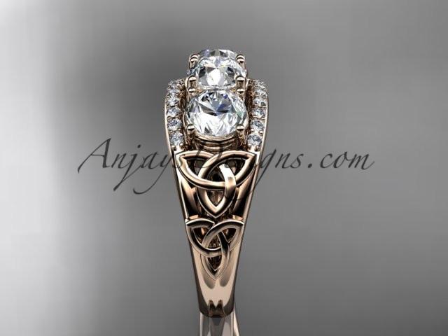 14kt rose gold diamond celtic trinity knot wedding ring, three stone engagement ring CT7203 - AnjaysDesigns