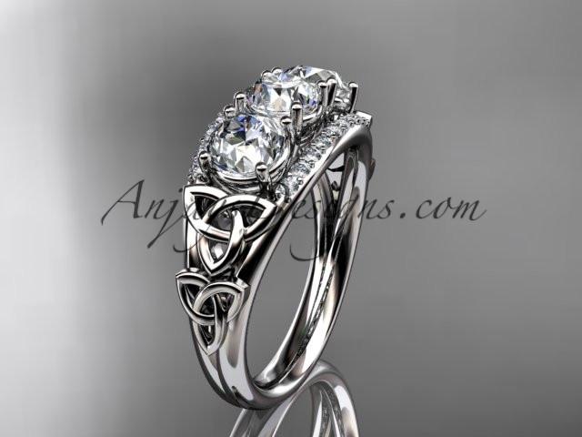 platinum diamond celtic trinity knot wedding ring, three stone engagement ring CT7203 - AnjaysDesigns