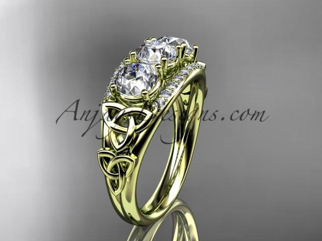14kt yellow gold diamond celtic trinity knot wedding ring, three stone engagement ring CT7203 - AnjaysDesigns