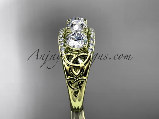 14kt yellow gold diamond celtic trinity knot wedding ring, three stone engagement ring CT7203 - AnjaysDesigns