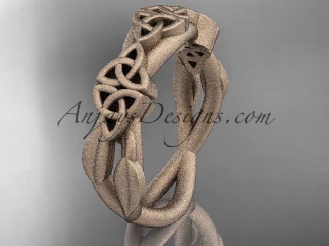 14kt rose gold celtic trinity knot wedding band, matte finish wedding band, engagement ring CT7204G - AnjaysDesigns