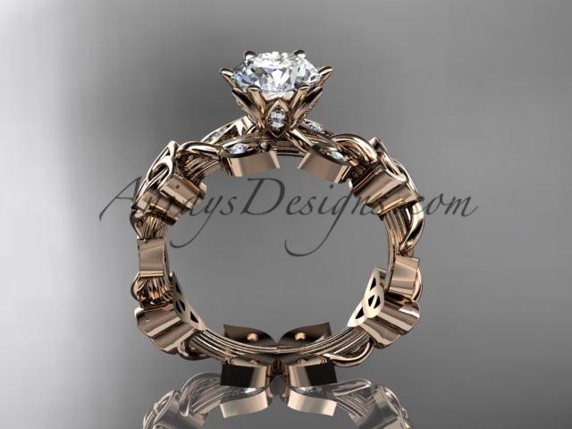 14kt rose gold diamond celtic trinity knot wedding ring, engagement ring with a "Forever One" Moissanite center stone CT7209 - AnjaysDesigns