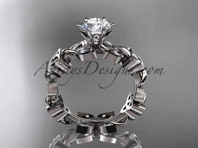 14kt white gold diamond celtic trinity knot wedding ring, engagement ring with a "Forever One" Moissanite center stone CT7209 - AnjaysDesigns