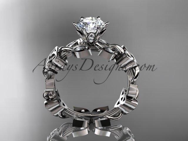 platinum diamond celtic trinity knot wedding ring, engagement ring with a "Forever One" Moissanite center stone CT7209 - AnjaysDesigns
