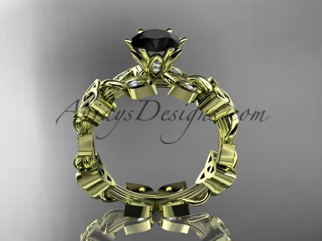14kt yellow gold diamond celtic trinity knot wedding ring, engagement ring with a Black Diamond center stone CT7209 - AnjaysDesigns