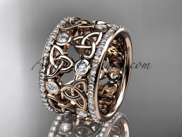 14kt rose gold diamond celtic trinity knot wedding band, bridal ring CT7232B - AnjaysDesigns