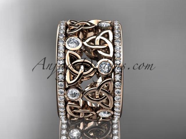 14kt rose gold diamond celtic trinity knot wedding band, bridal ring CT7232B - AnjaysDesigns