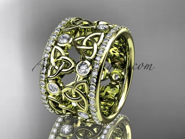14kt yellow gold diamond celtic trinity knot wedding band, bridal ring CT7232B - AnjaysDesigns