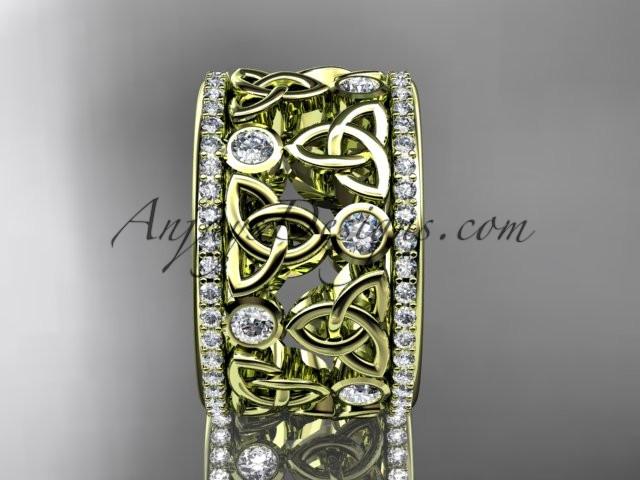 14kt yellow gold diamond celtic trinity knot wedding band, bridal ring CT7232B - AnjaysDesigns