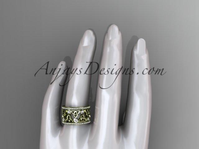 14kt yellow gold diamond celtic trinity knot wedding band, bridal ring CT7232B - AnjaysDesigns