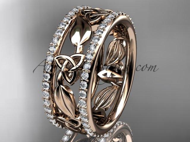 14kt rose gold celtic trinity knot wedding band, diamond wedding band, engagement ring CT7233B - AnjaysDesigns
