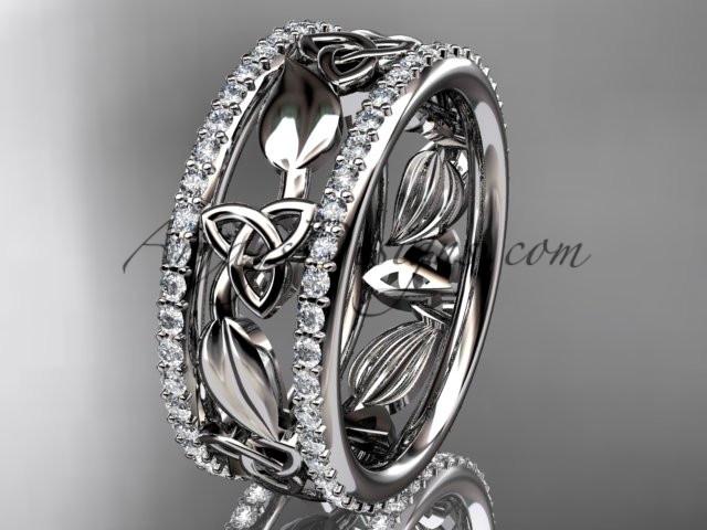 14kt white gold celtic trinity knot wedding band, diamond wedding band, engagement ring CT7233B - AnjaysDesigns