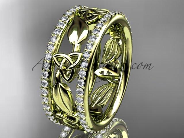 14kt yellow gold celtic trinity knot wedding band, diamond wedding band, engagement ring CT7233B - AnjaysDesigns